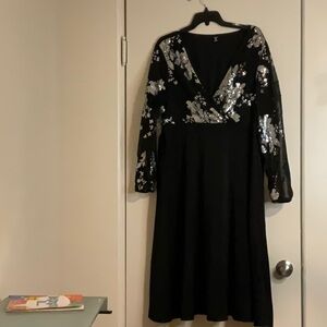 SHEIN Black and Silver Embellished A-Line Cocktail Dress